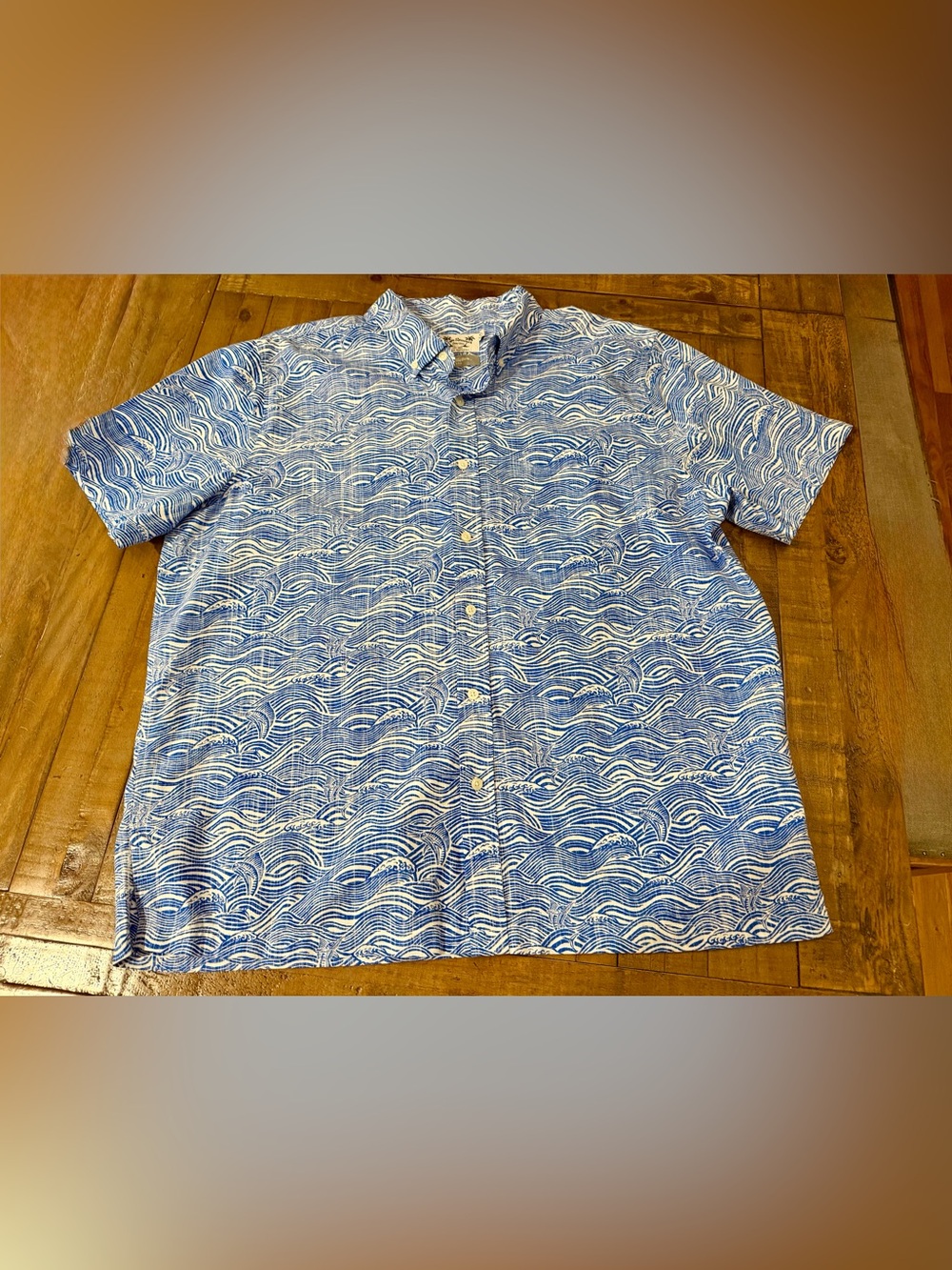 reyn spooner Blue Wave-Print Short Sleeve Button-Down Shirt